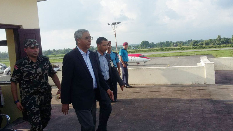 PM Deuba inspects flood-hit areas in eastern Tarai