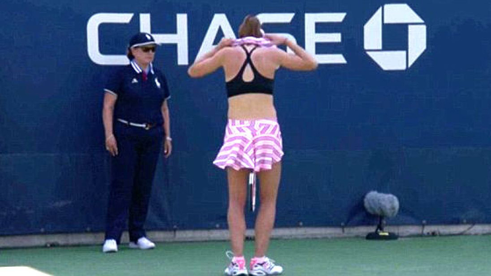 Sexism row after female player given code violation for removing shirt at US Open
