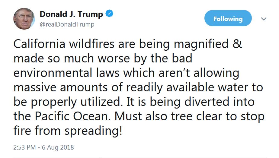 Trump tweets about fighting California's deadly fires leave experts bewildered