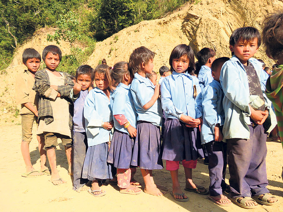 Chepang students go to school barefoot in freezing cold