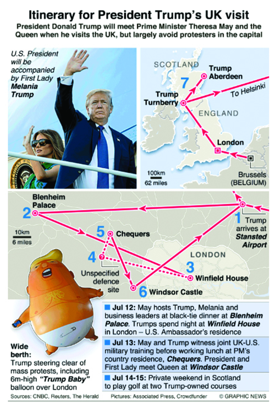 Infographics: Trump’s UK trip aims to avoid protests