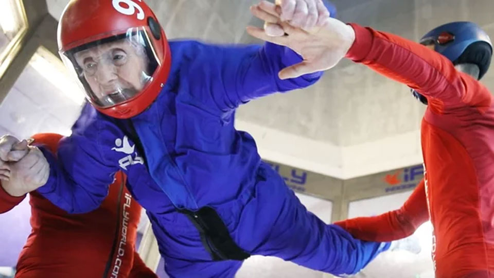 102-year-old Eva Lewis went indoor skydiving for her birthday
