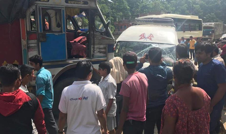 Seven injured in Dhading truck-microbus collision