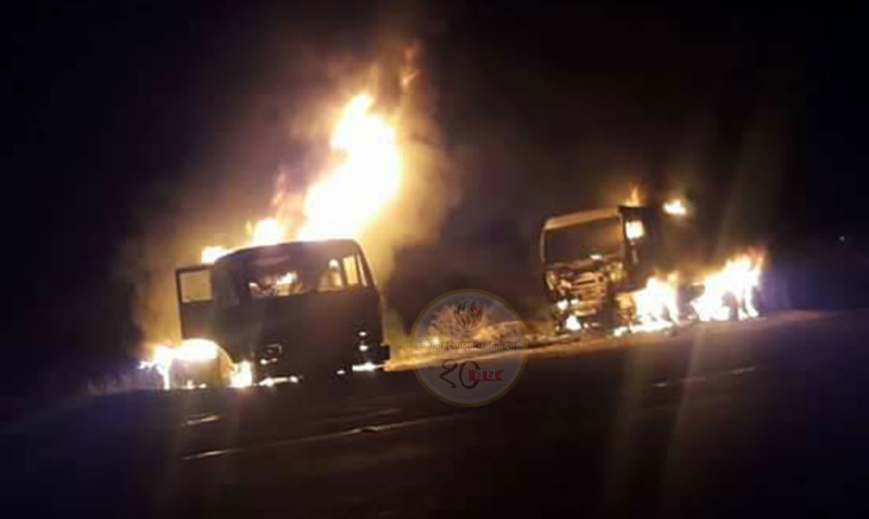 Two container trucks set on fire