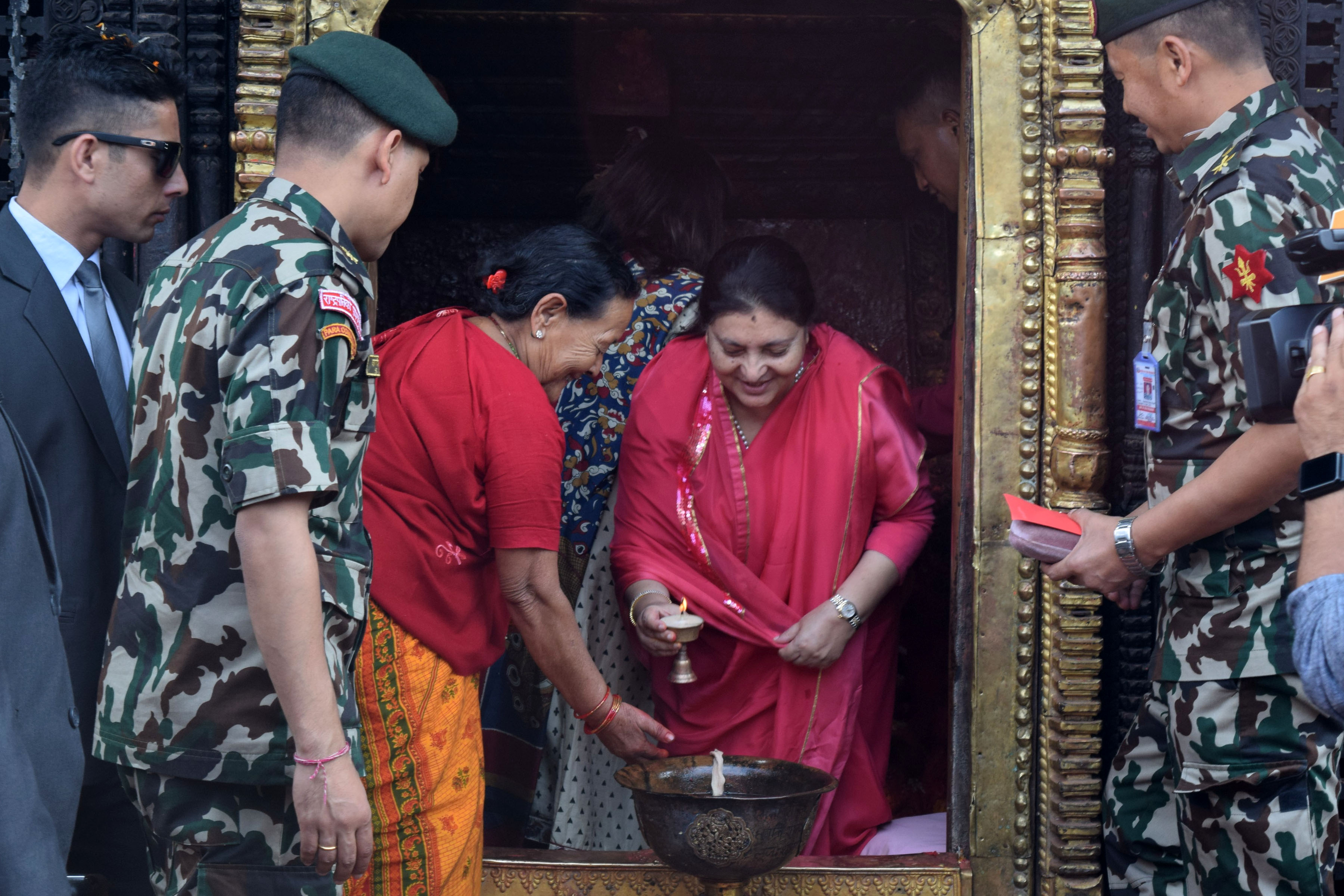 IN PICTURES: Prez Bhandari visits various shrines to observe Maha Astami