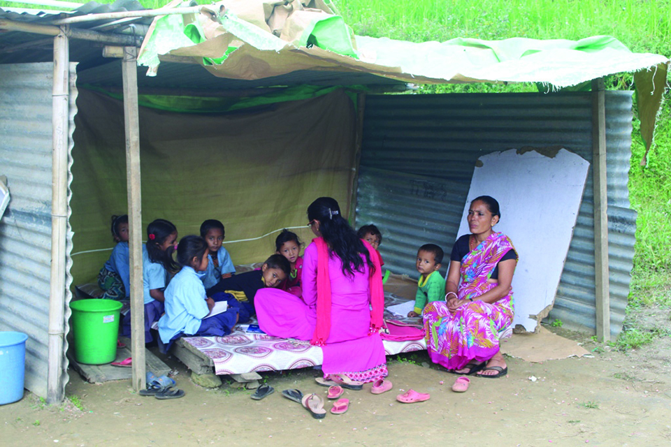 Kids studying in 'classroom' made of tin sheets