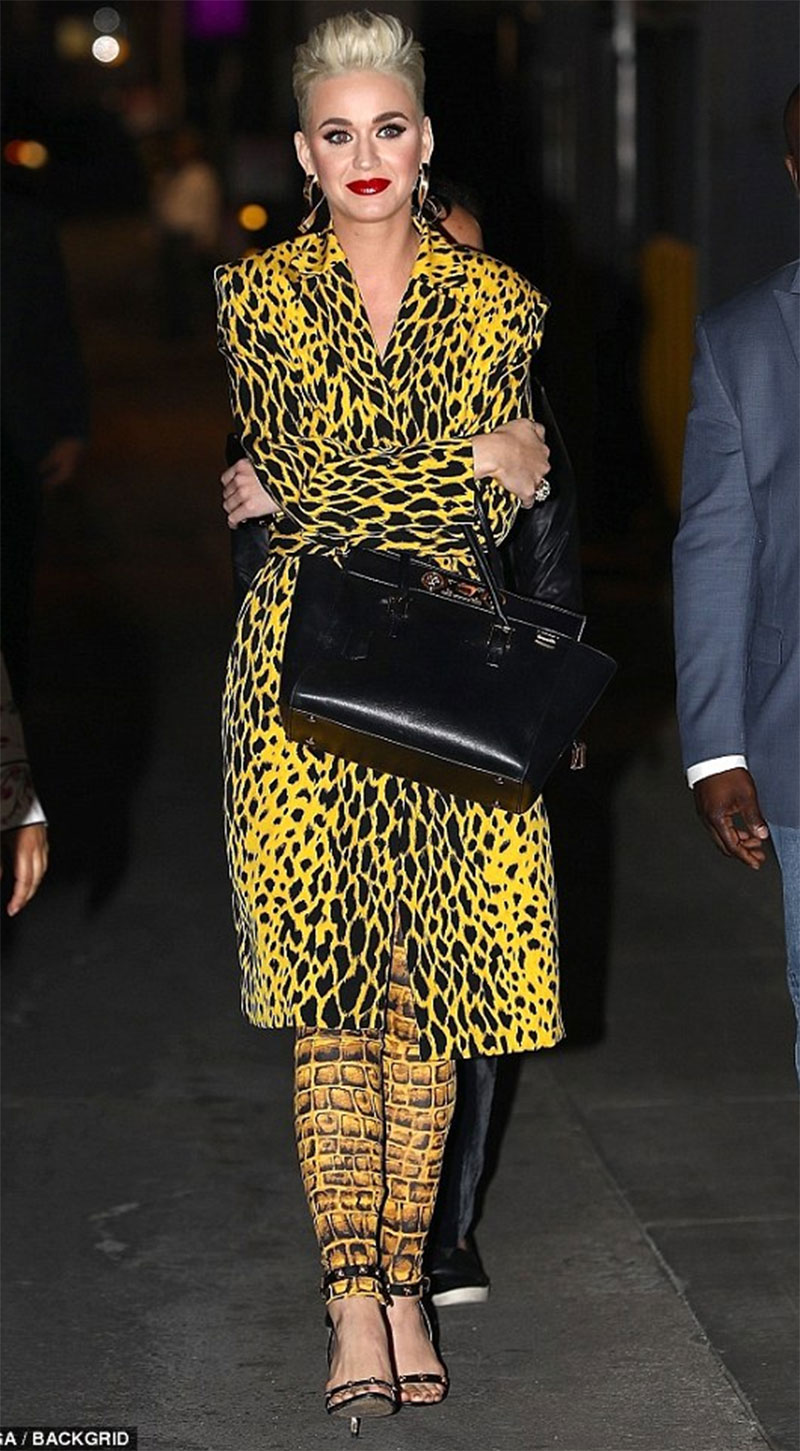 Katy Perry flaunts wild side in cheetah jacket and snakey leggings