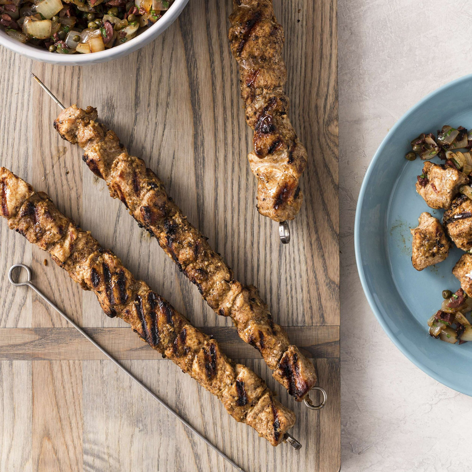 For moist grilled pork skewers, turn to country-style ribs