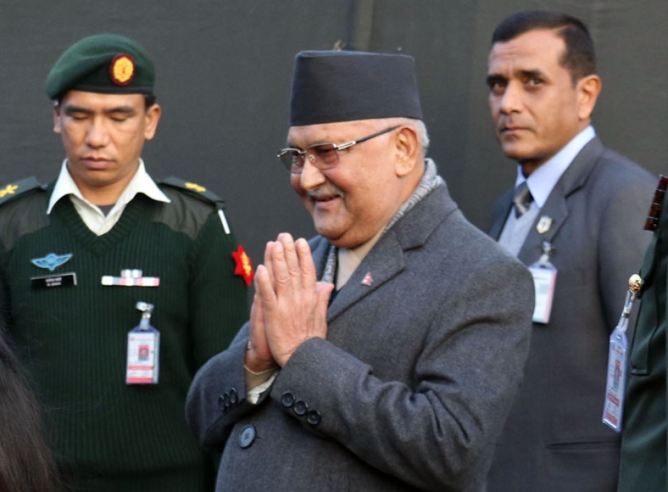 PM  Oli returns home from Singapore