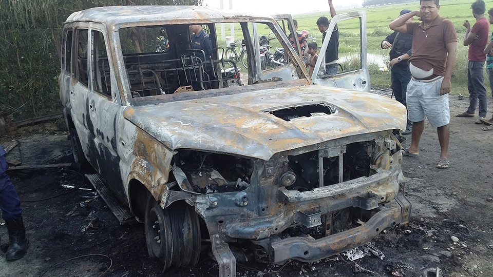 Government vehicle torched in Kapilvastu