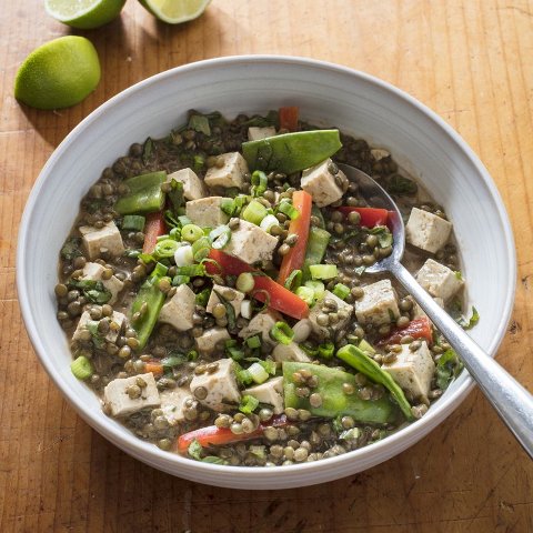 A Thai-style red curry that highlights lentils and tofu