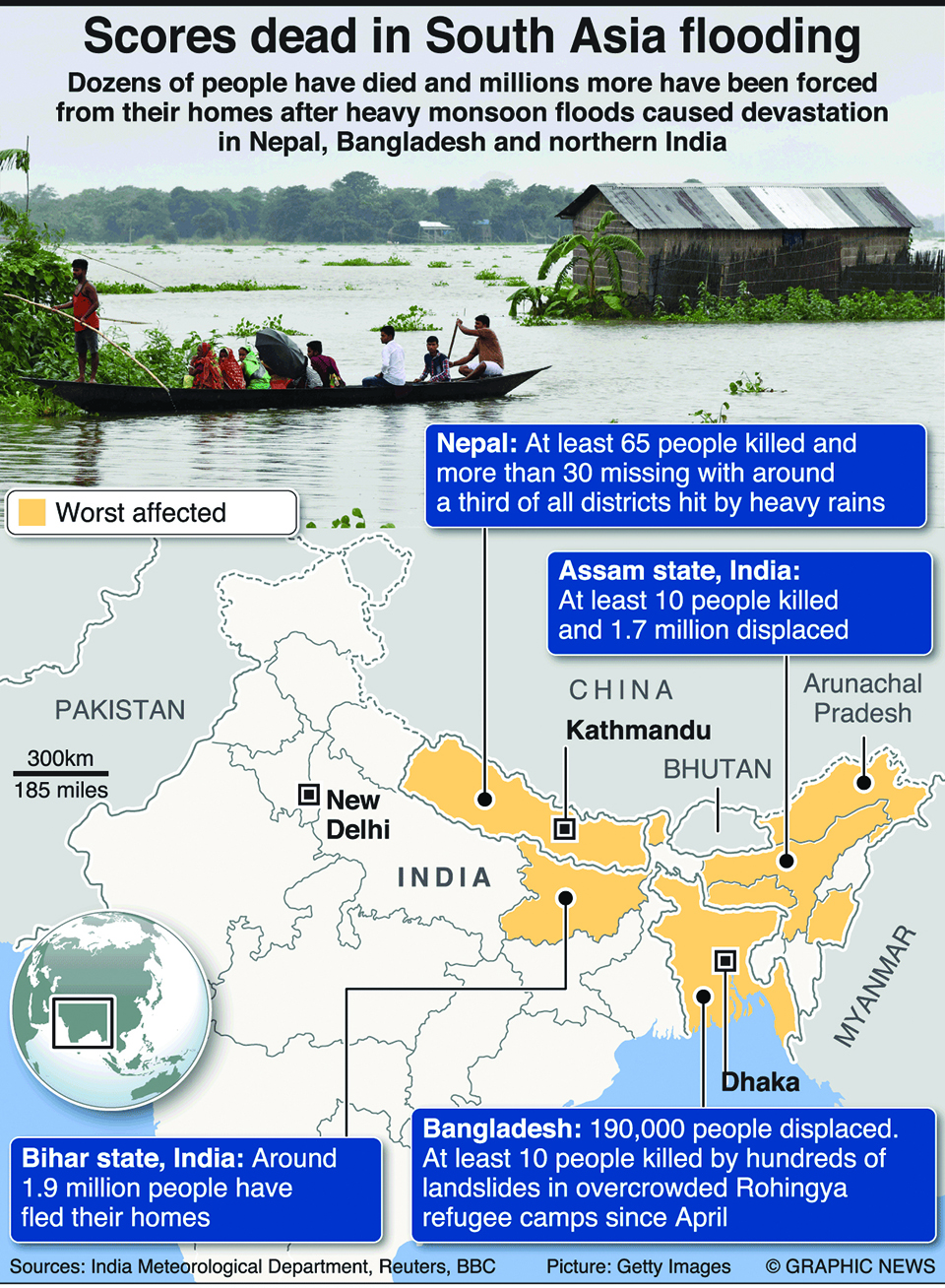 Infographics: Dozens dead in India, Bangladesh, Nepal floods
