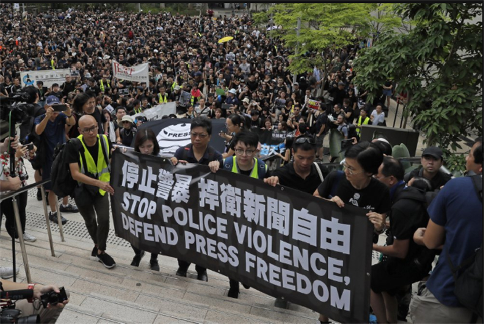 China defends Hong Kong police, blames Western forces