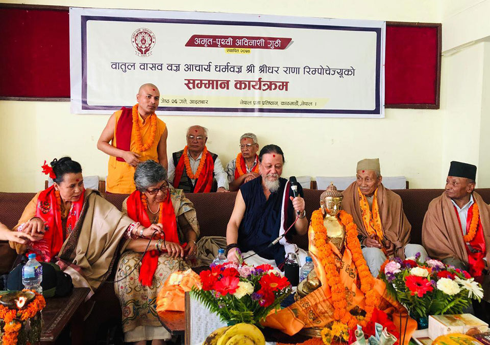 Centenary personality Joshi felicitates renowned Buddhism teacher Sridhar Rana