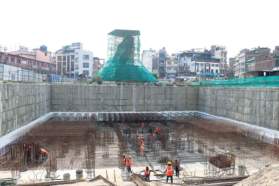 Raft foundation for Dharahara being laid