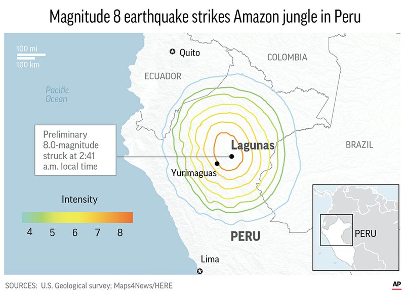 Magnitude 8 earthquake strikes Amazon jungle in Peru