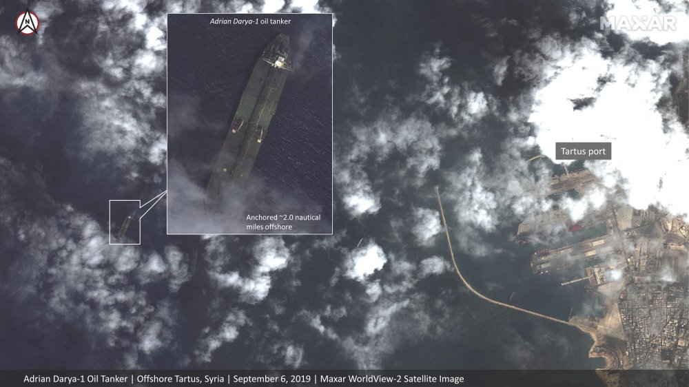 Satellite images show Iran oil tanker sought by US off Syria