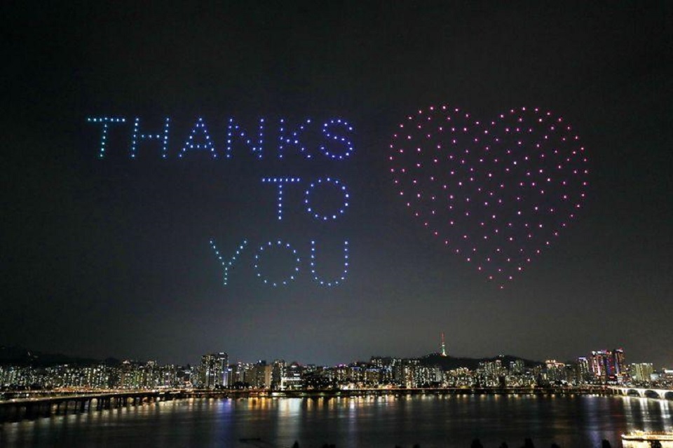 Hundreds of drones light up Seoul night sky with coronavirus advice