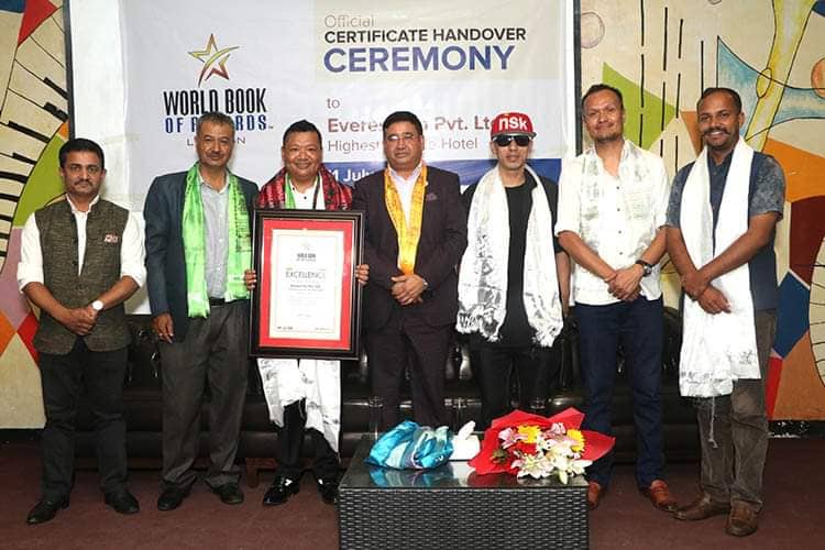 Nepal hotel holds record for highest altitude hotel in world, Minister Shrestha handed over certificate