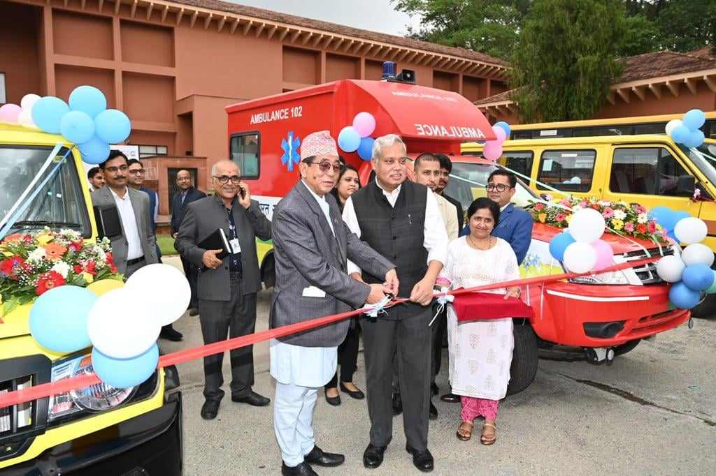 India gifts 34 ambulances, 50 school buses to various districts of Nepal