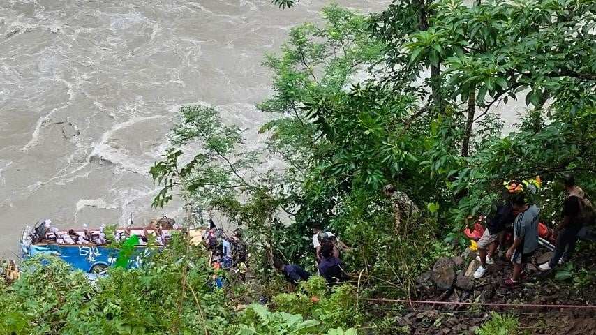 Marsyangdi bus accident: Nepal Army chopper leaves for accident site with medical team