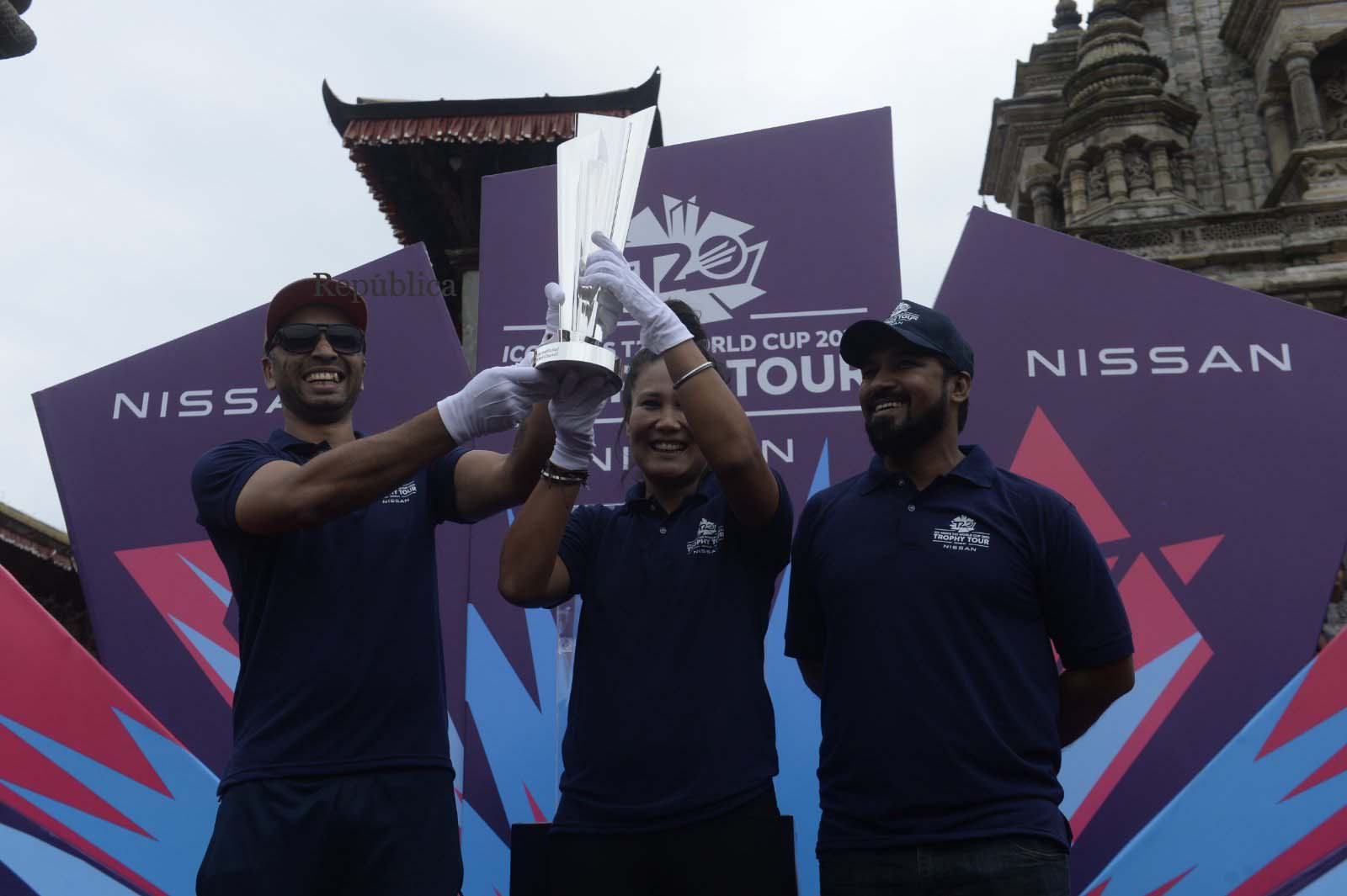 PHOTO: ICC T-20 World Cup Trophy displayed at Bhaktapur Durbar Square