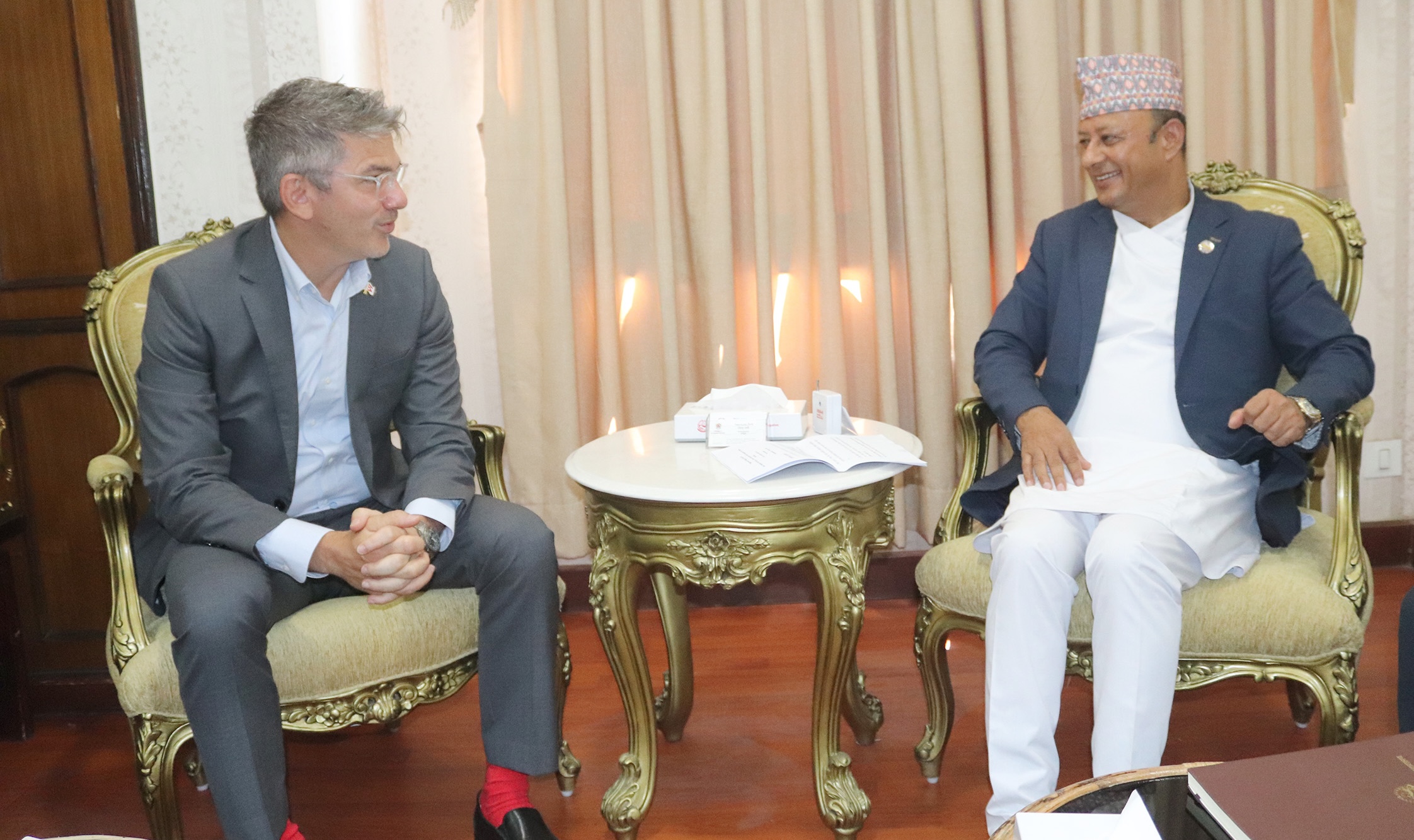 Minister Khadka and WB Country Director Sislen meet