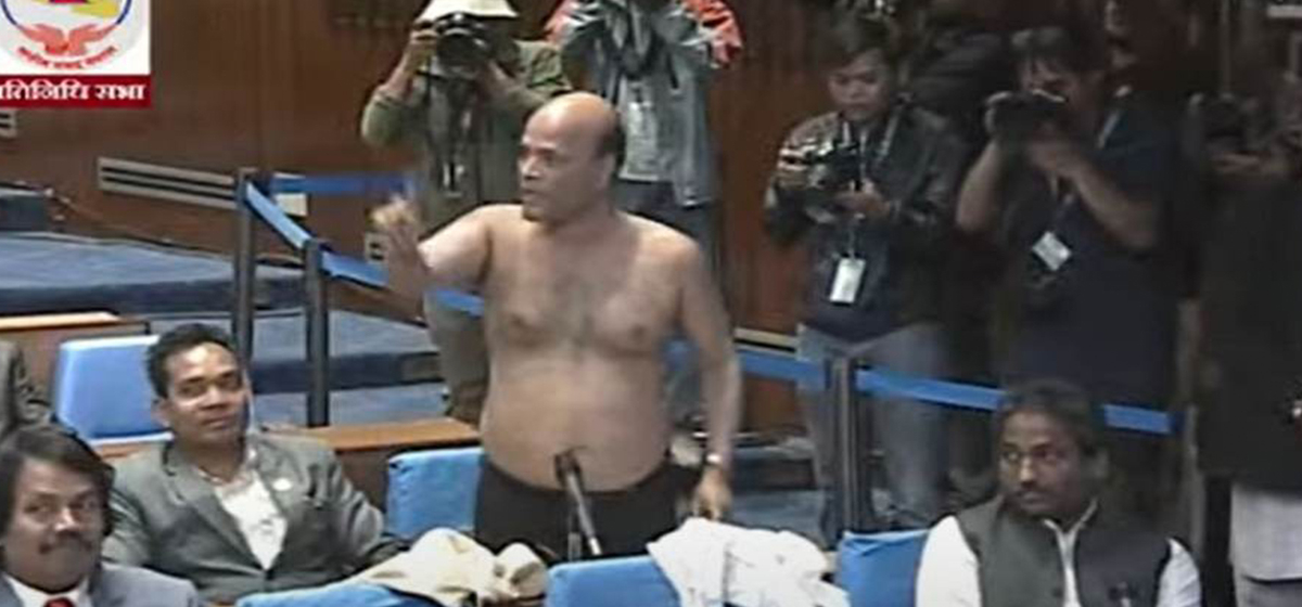 Independent lawmaker Singh goes half naked in parliament to express his anger at Speaker Ghimire