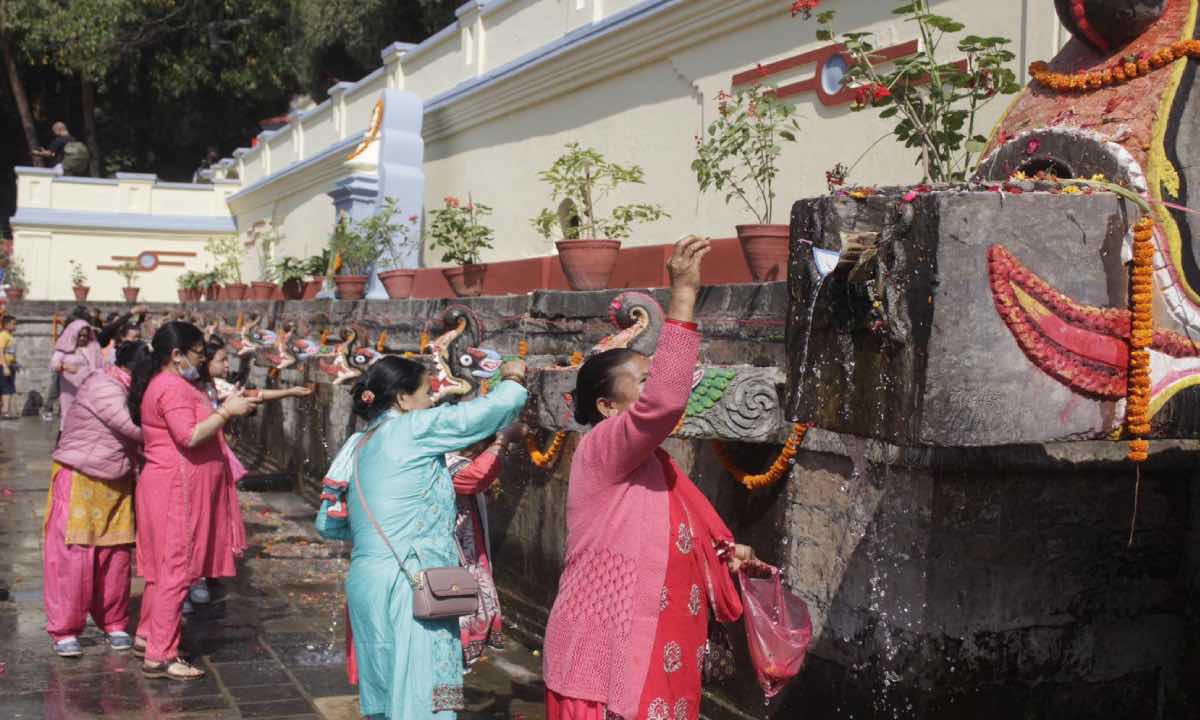 Devotees gather at Balaju Park for traditional ritual shower at Baisdhara (Photo Feature)