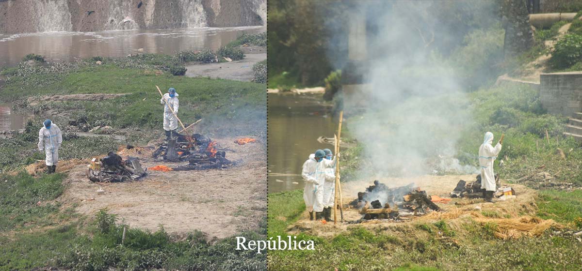 Dead bodies of corona infected being cremated on open ground (photo feature)