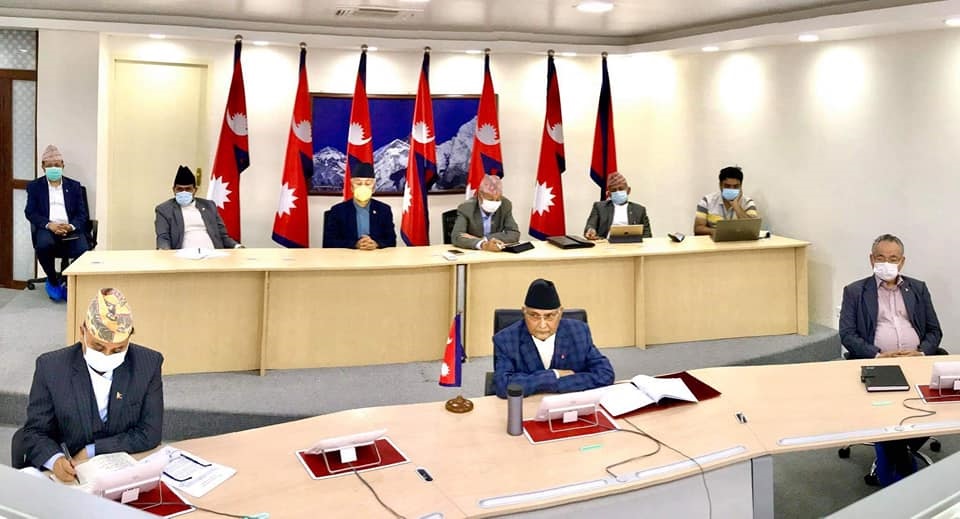 PM Oli holds video conference meeting with CMs of all seven provinces