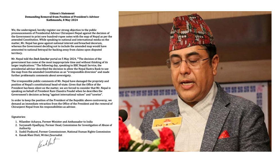 Civil society group demands removal of President’s Advisor Nepal over comments on new banknote featuring new Nepal map