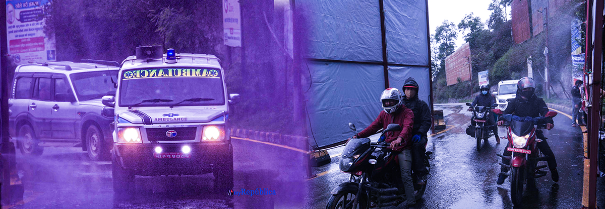 PHOTOS: Vehicles entering Kathmandu via Nagdhunga being disinfected