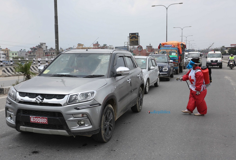 Photos: Bhaktapur disinfects vehicles