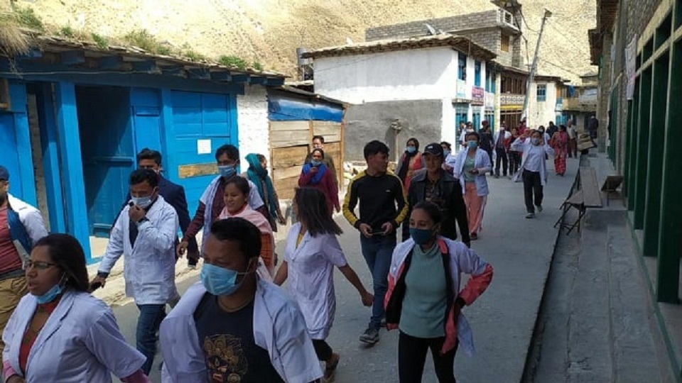 Health workers take to street in Dolpa after CDO warned of taking action against health officer over setting up quarantine, isolation wards
