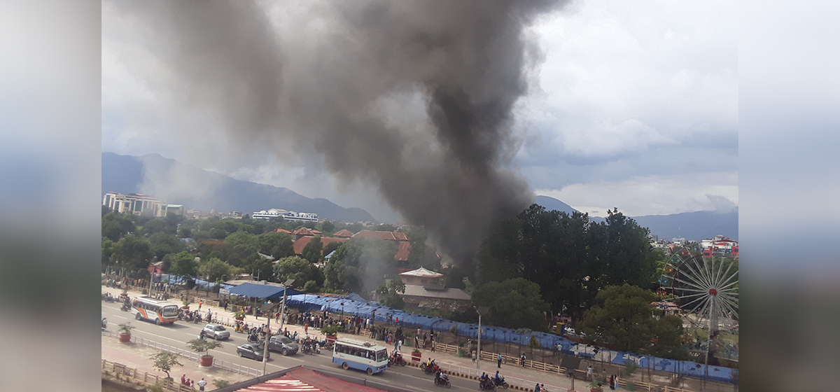 Fire at Bhrikuti Mandap, Kathmandu, efforts underway to douse the fire