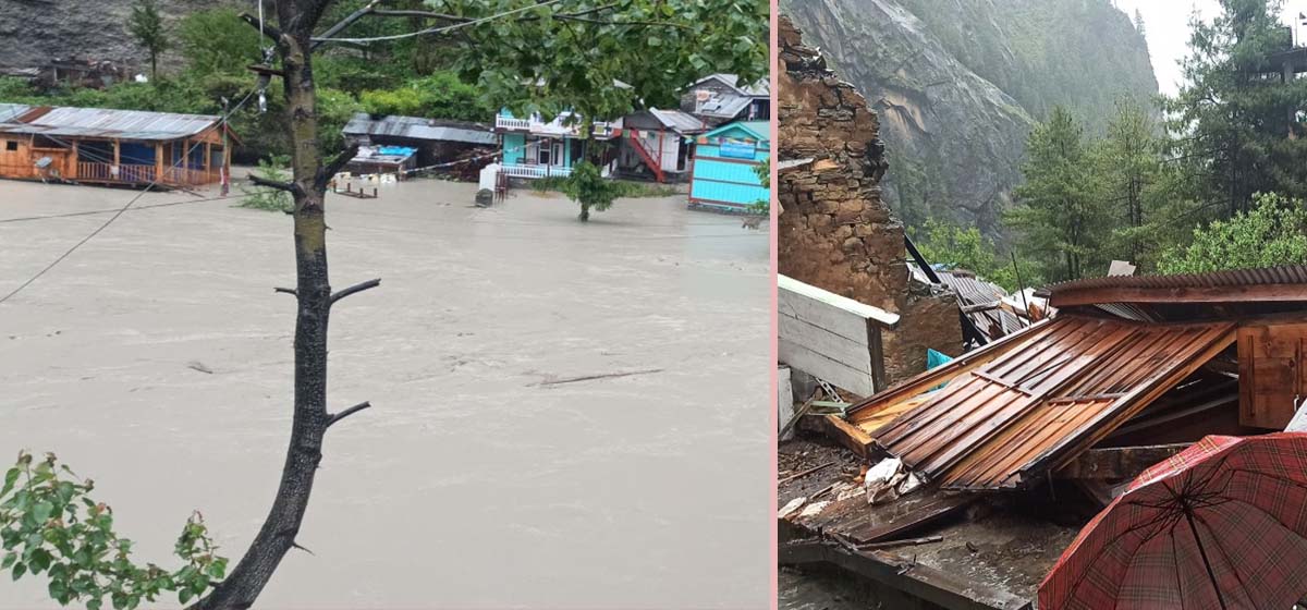 Incessant rainfall triggers flood in Manang, most houses in Taalgaon inundated