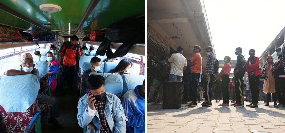 IN PICS: People leaving Kathmandu Valley in droves following announcement of prohibitory orders