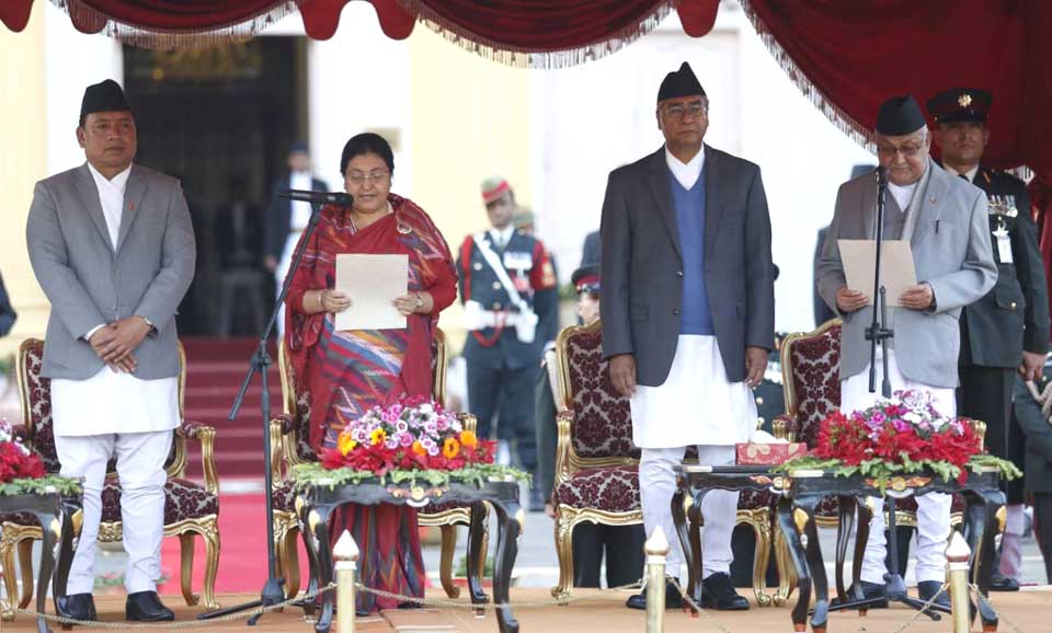 Oli sworn in as new PM of Nepal, forms 3-member cabinet