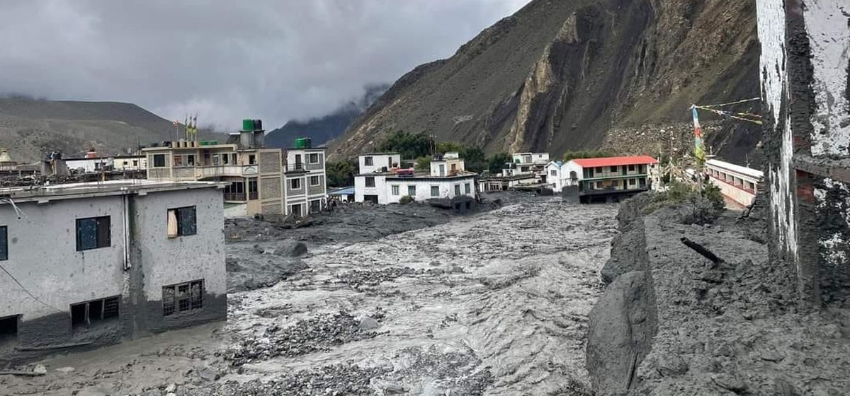 Concrete wall constructed in Kagbeni to control flood