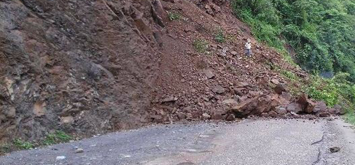 Landslides block Prithvi Highway at two places in Tanahun