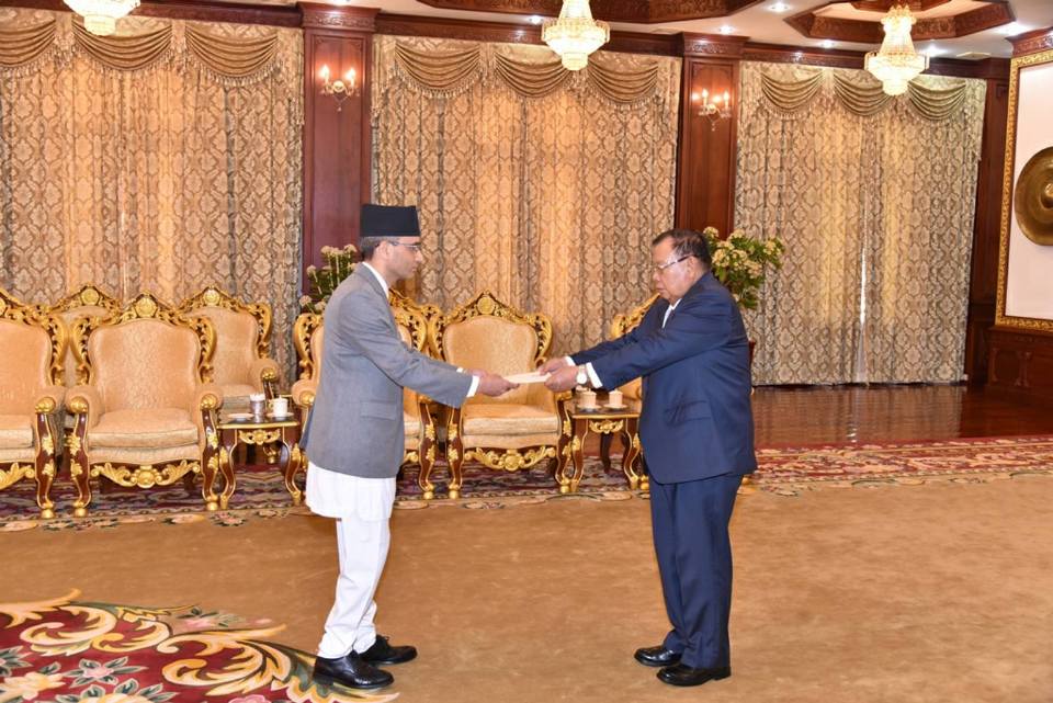 Ambassador Dhakal presents credentials to President of Laos