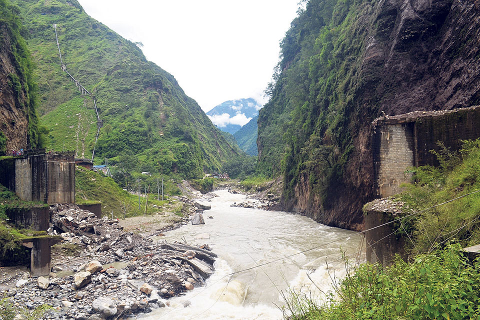 Tatopani isolated after landslide destroys major bridge