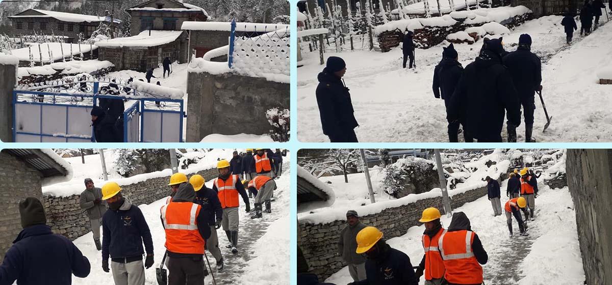 Security personnel mobilized to clear snow in Manang (photos)