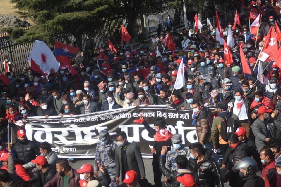 Dahal-Nepal faction of ruling NCP staging nationwide protest today against dissolution of parliament