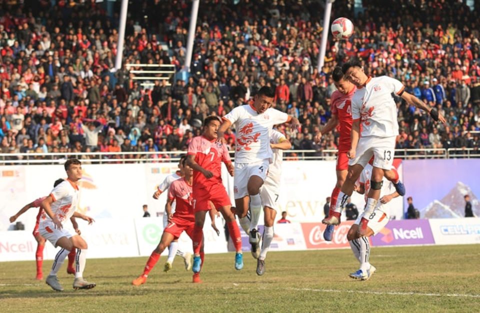 Nepal scores second goal against Bhutan in finals of men's football
