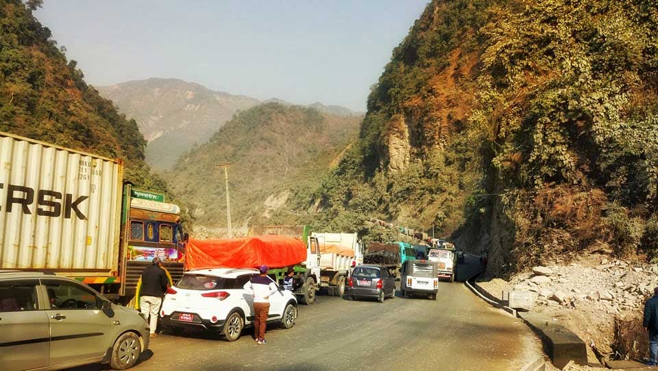 Vehicular movement along Narayanghat-Mugling road disrupted due to landslides