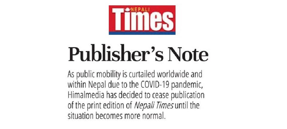 Nepali Times weekly ceases print edition owing to coronavirus