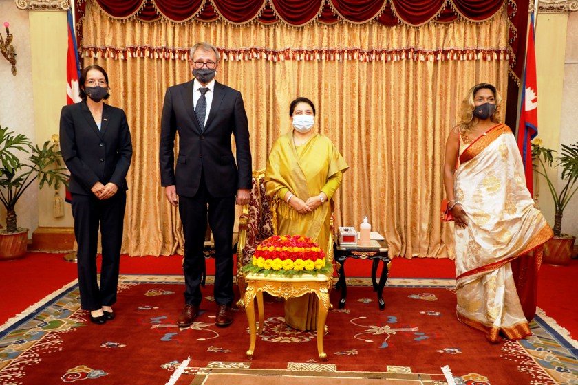 Envoys from Germany, France, Norway and Egypt present their credentials to President Bhandari