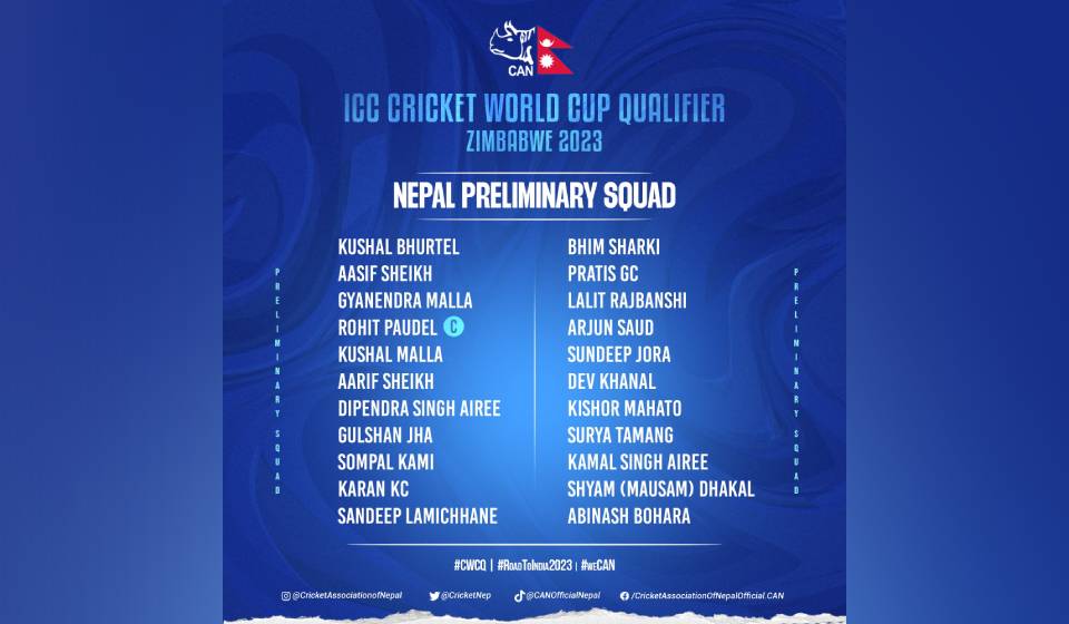 Preliminary Nepali squad for ODI World Cup Qualifiers announced
